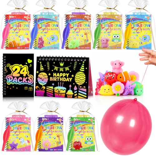 Kids Party Favor Set with Scratch Art Balloons Squishy Toys & Goodie Bags
