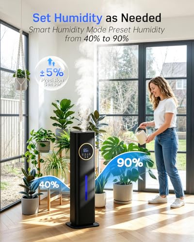 LACIDOLL Large Room Humidifier 8L with Night Light & Aroma Tray - Black