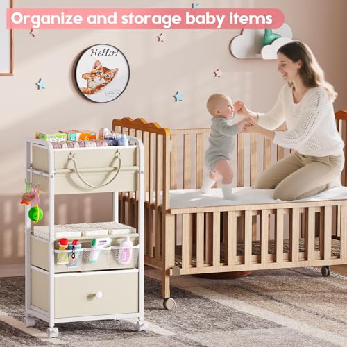 White 17x11.4 Inch 3-Tier Baby Diaper Caddy Organizer with Removable Dividers