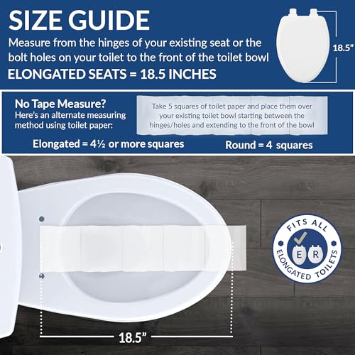 Mayfair Cassel Elongated Slow Close Toilet Seat - Easy Clean Premium Wood, White, Made in USA