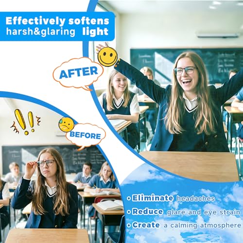 Blue Sky Magnetic Light Covers for Ceiling Fluorescent Lights Classroom 8 Pack