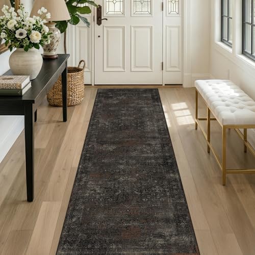 Volcano Charcoal Washable 2'6" x 8' Non-Slip Hallway Runner Rug - Dark Charcoal