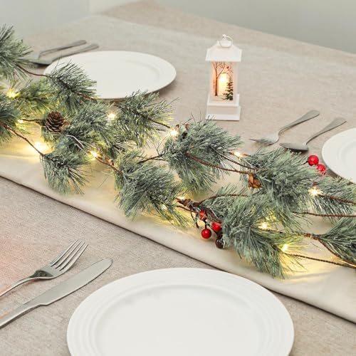 6ft Prelit Smokey Christmas Garland with Timer - Battery-Operated Cedar Pine