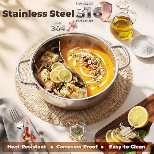 TopWit 5.5QT Double-Flavored Hot Pot with Divider - Induction Ready Kitchen Cookware