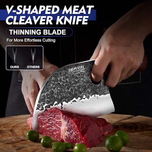 Topfeel 3-Piece Hand Forged Viking Meat Cleaver Knife Set with Chef & Utility Knives