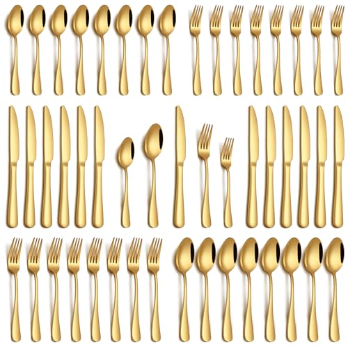 Gold Silverware Set for 8 - 40 Piece Stainless Steel Flatware Cutlery