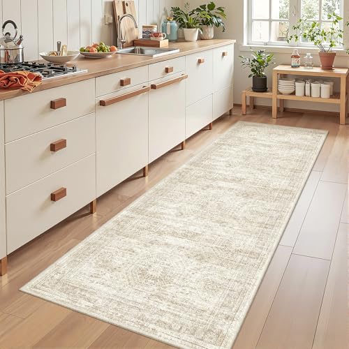 Beige 2'6 x 8' Non Slip Washable Runner Rug - Kitchen Entryway Mat