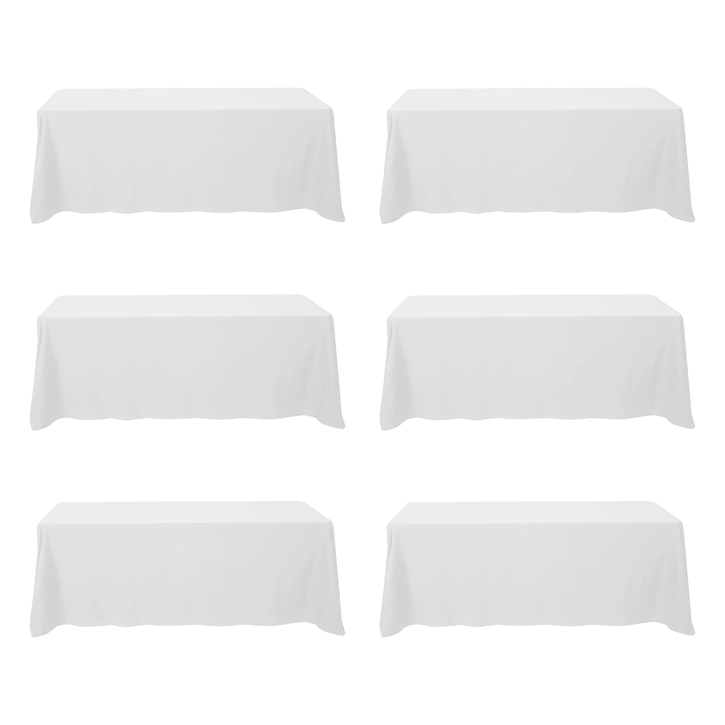 BRILLMAX 6 Pack White Tablecloths 90 x 156 Inch for 8ft Rectangle Tables - 150 GSM Polyester Fabric, Floor Length Drop, Water, Stain & Wrinkle Resistant Cloth Cover for Wedding Reception Banquet
