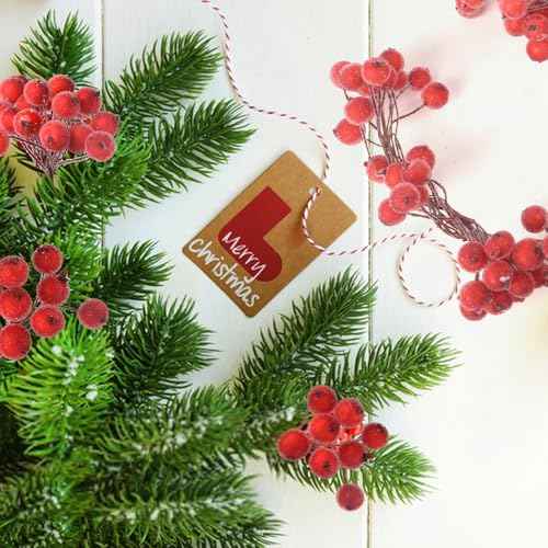 200PCS Artificial Holly Berries Wired Stems Artificial Flowers 12MM Frosted Fake Berries, Red