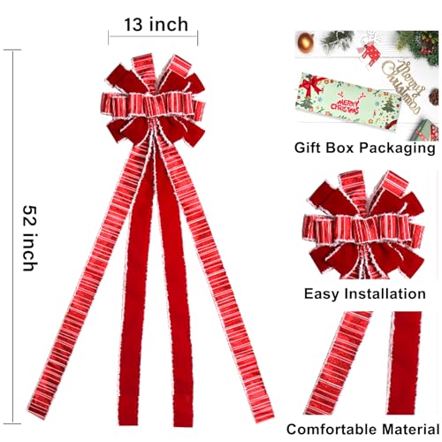Red Christmas Tree Topper Bow 52x13 inches Holiday Wreath Decoration