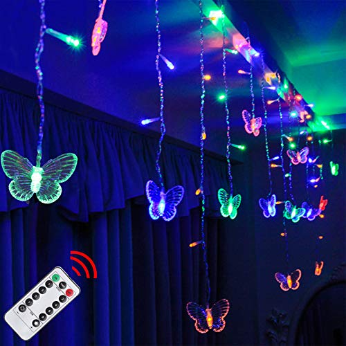 Decorman Butterfly Curtain Lights 13ft USB 96 LED with 16 Butterflies, 8 Modes, Remote Timer, Colorful