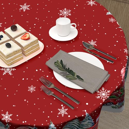 Kawani 60-Inch Christmas Round Tablecloth Snowman Red Truck Snowflakes, Xmas Decor