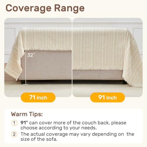 Herringbone Pattern L-Shaped Couch Cover for Sectional Sofa, Cream Khaki, 71x118+91x134 inches, Houmiggle