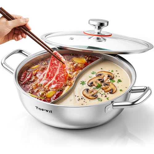 TopWit 5.5QT Double-Flavored Hot Pot with Divider - Induction Ready Kitchen Cookware