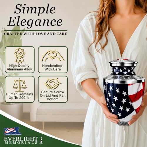 American Flag Urn for Ashes - Large Patriotic Cremation Memorial for Adult Men & Women - Variation: American Flag / Large Adult