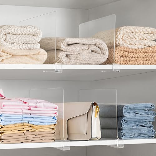 Clear Acrylic Shelf Dividers 12 Pcs Closet Organizer for Purses, Sweaters & Shirts