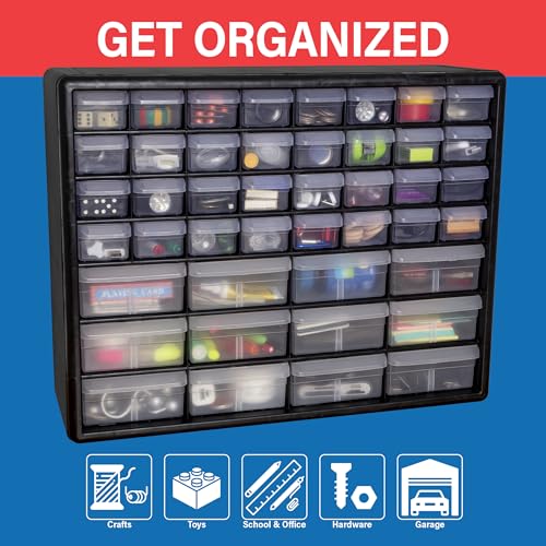 Black 44-Drawer Plastic Storage Cabinet - Heavy Duty Garage Organizer - 20W x 6D x 16H - Variation of THIS listing
