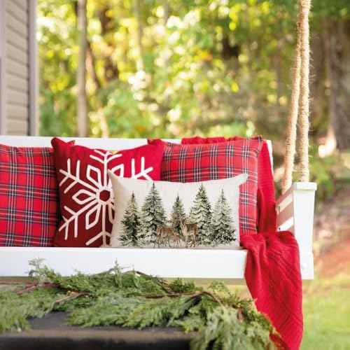 AOFANGGO Christmas Pillow Covers 12x20 Inch Winter Forests Throw Pillow Cover Xmas Pine Trees Woods Holiday Pillowcase Decorations for Living Room Farmhouse Cushion Case Rectangle
