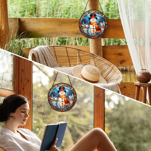 CVJUTF Snowman Suncatcher - 7.9in Stained Glass Window Hanging Decor (Snowman Variant)