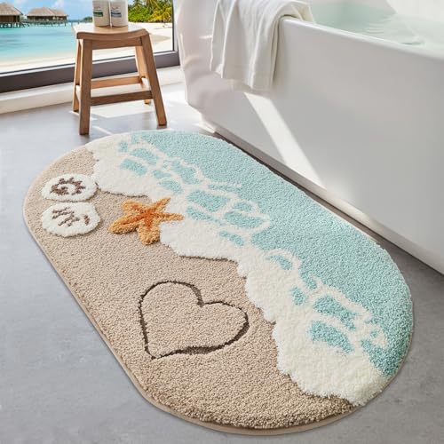 Blue Microfiber Bath Rug 24x44 Inches - Absorbent Non-Slip Bathroom Mat