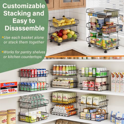 3-Tier Pantry Storage Cart with Upgraded Metal Casters - Black