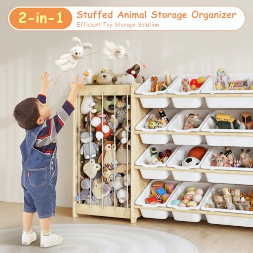 EXPERLAM Kids Toy Storage Organizer 47.2" White 2-in-1 Plush & Toy Rack