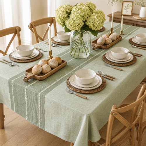 Horaldaily Sage Green Rustic Burlap Tablecloth 60×104 Inch Rectangular