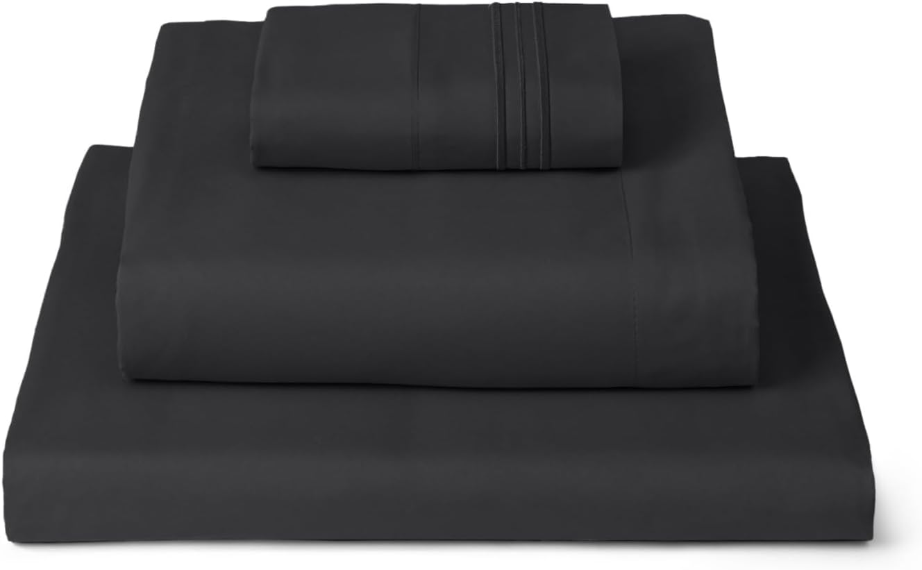 Mellanni Twin XL Sheets Set - 3 PC Hotel Luxury Bedding | Extra Soft, Cooling, Wrinkle-Resistant (Black)