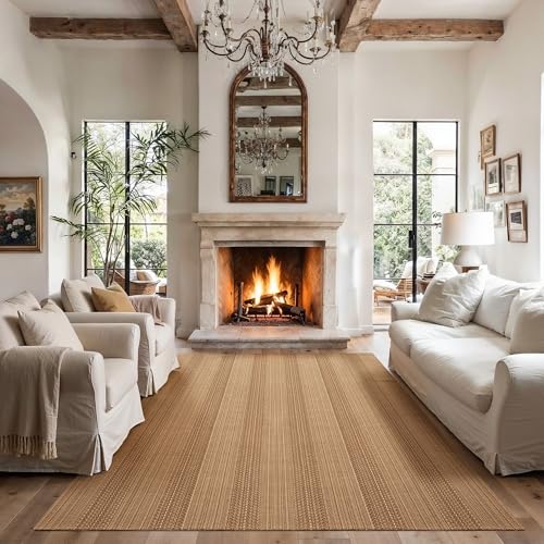Brown 6x9 Area Rug for Living Room - Machine Washable Boho Woven Floor Mat