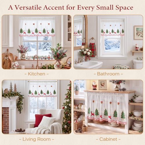 RYB HOME Christmas Reindeer Valance Curtain 52" x 18" for Kitchen & Window Decor