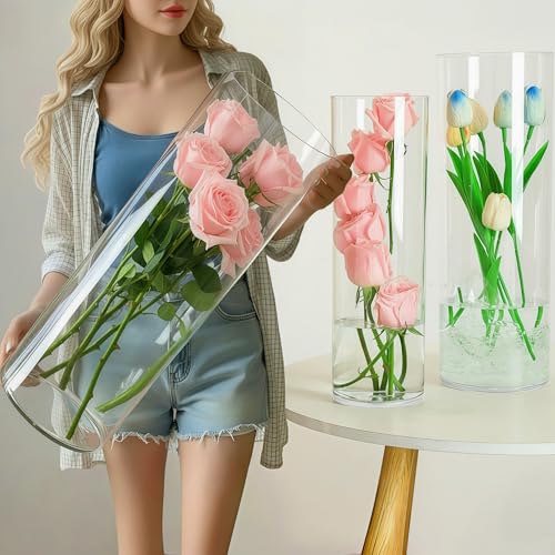 Extra Large Clear Plastic Floor Vase Set with Stands - 3 Sizes & 3 Variations