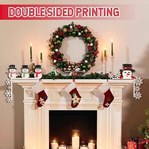 2 Pcs Christmas Door Topper Funny Snowman Snowflake Door Frame Corner Sign Decor Home Wooden Christmas Cabinet Knob Covers Party Ornament Props Gift for Wall Window DIY