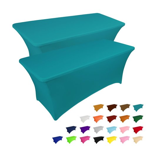 IVAPUPU 2 Pack 6FT Table Cloth for Rectangular Fitted Events Stretch Lake Blue Table Covers Washable Cover Spandex Tablecloth Protector for Party, Wedding, Cocktail, Banquet, Festival