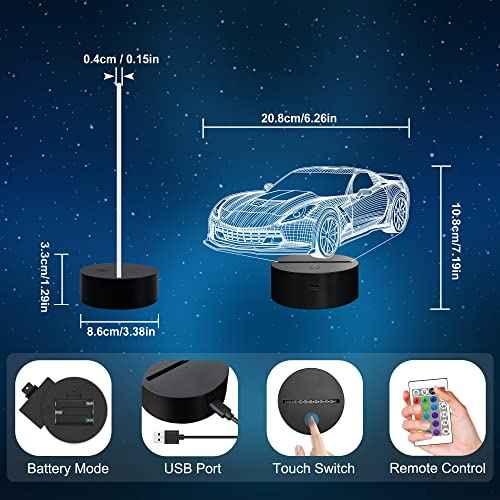 YuanDian Racing Car 3D LED Illusion Lamp, 16 Colors USB & Battery Powered Touch Control with Remote, Creative Car Gift for Boys & Lovers