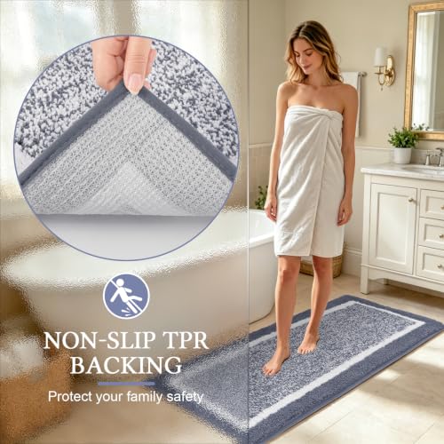 Pauwer 3-Piece Non-Slip Microfiber Bathroom Rugs Set Dark Grey 18x26, 18x48 & U 20x24