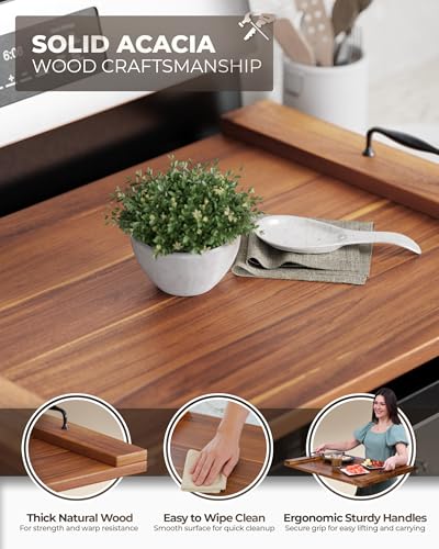 Warm Acacia Wood Noodle Board Stove Cover with Handles - Universal Fit