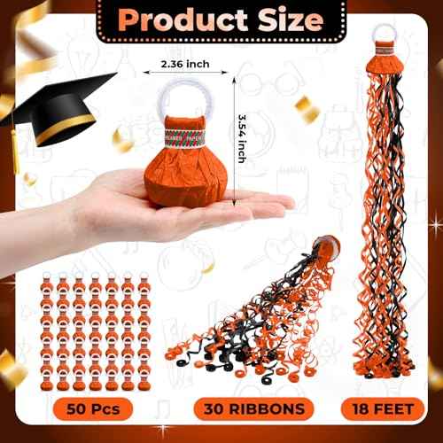 50 Pcs Halloween No Mess Confetti Popper Hand Throw Streamer Popper for Christmas Xmas Bulk Birthday Party Colorful Party Confetti Supplies(Black, Orange)