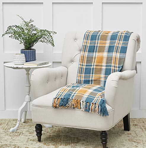 Orange & Blue Plaid Throw Blanket 50x60 in with Fringe – C&F Home