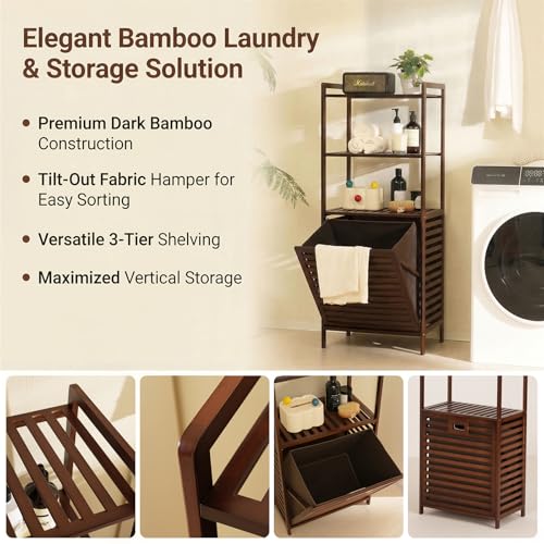 Baveke 3-Tier Tilt Out Laundry Hamper with Removable Basket - Brown
