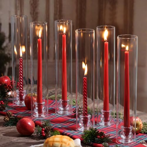 Volens Hurricane Glass Candle Holders Set of 12, 14-Inch Tall with Windproof Chimney, Perfect for Indoor & Outdoor Decor (2.5D x 14H)
