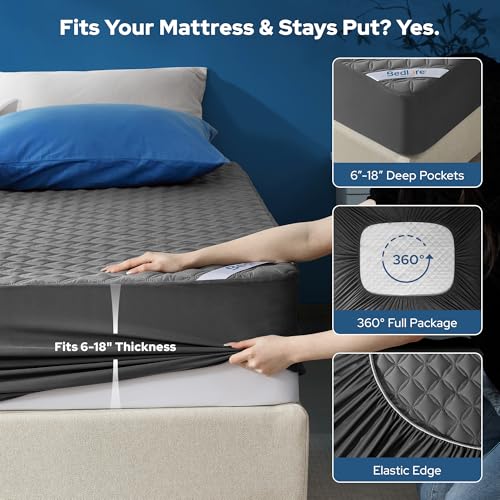 BEDLORE Waterproof Mattress Protector Cal King Gray 18" Deep Pocket Bed Cover