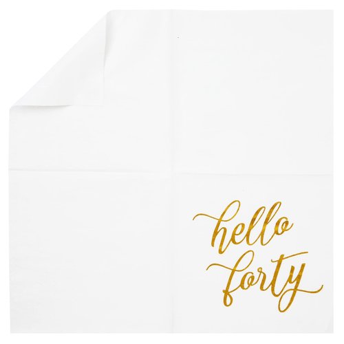 BLUE PANDA 40th Birthday Napkins - 50-Pack, 5 x 5 In Folded, White with Gold Foil Hello Forty Script - 3-Ply Absorbent Disposable Cocktail Napkins for Women & Men