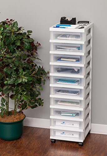 IRIS USA 10-Drawer Mobile Storage Cart - White/Clear Plastic Organizer