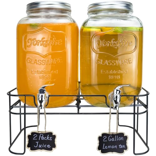 2 Gallon Double Glass Beverage Dispenser with Stand - Ideal for Parties & BBQs