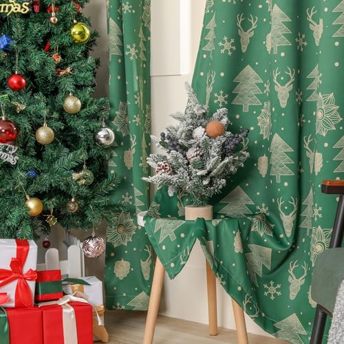 Bentrilisa Green Christmas Window Curtains 2 Panels 52x84 Inch Grommet Top Holiday Decor