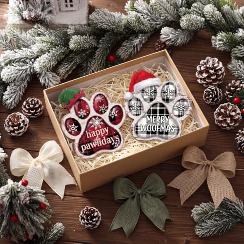 Memorywuu 2 Pcs Christmas Paw Print Table Decor Set - Buffalo Plaid Snowflake Variant
