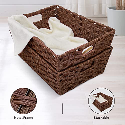 Onlytak 15 x 10.3 x 5.2-Inch Wicker Storage Baskets Set of 2, Waterproof Brown