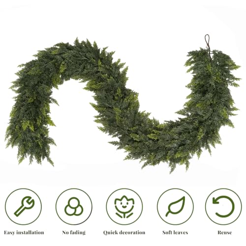 Green 9Ft Cedar Christmas Garland - 2 Pack Real Touch Holiday Decor