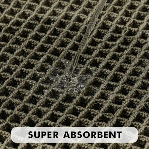 MIULEE Green Waffle Bathroom Rugs Set of 2, 18x30 Inch Non-Slip Bath Mats