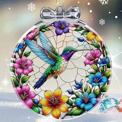 Hummingbird Stained Glass Christmas Ornament - Hanging Ornaments for Christmas Tree Decorations -Holiday Keepsake Present Exchange Idea